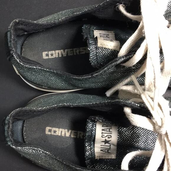 Converse All Stars Metallic Silver/Gray Herringbone Low Top Sneakers Junior Sz 4 - Picture 8 of 15